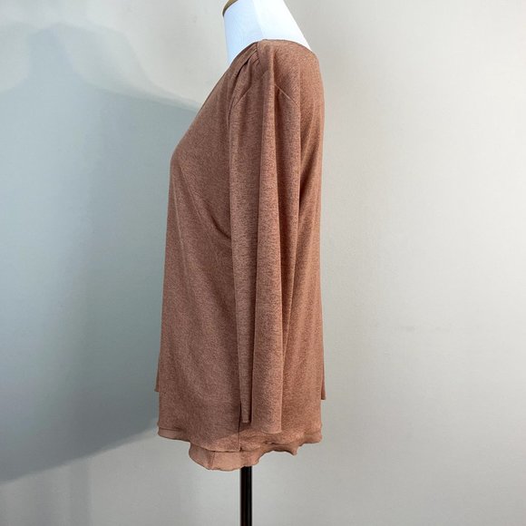 J. Jill Top Womens XL Tan Brown Mesh V-Neck Layered Sheer 3/4 Sleeve Blouse‎ - Picture 9 of 12